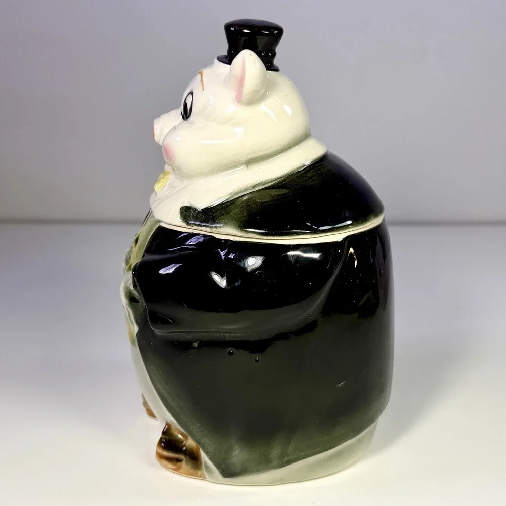 VTG Pacific Japan Pig Tobacco Jar Top Hat Suit Figural Ceramic Humidor 7.25